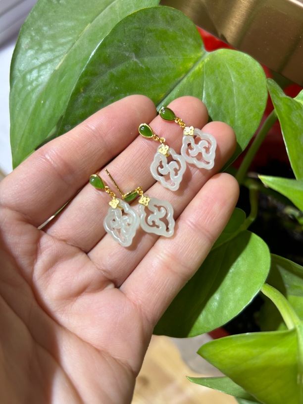 和田玉白玉耳钉款 11×15 银925 新款来袭颜色多样性发货拍一发一