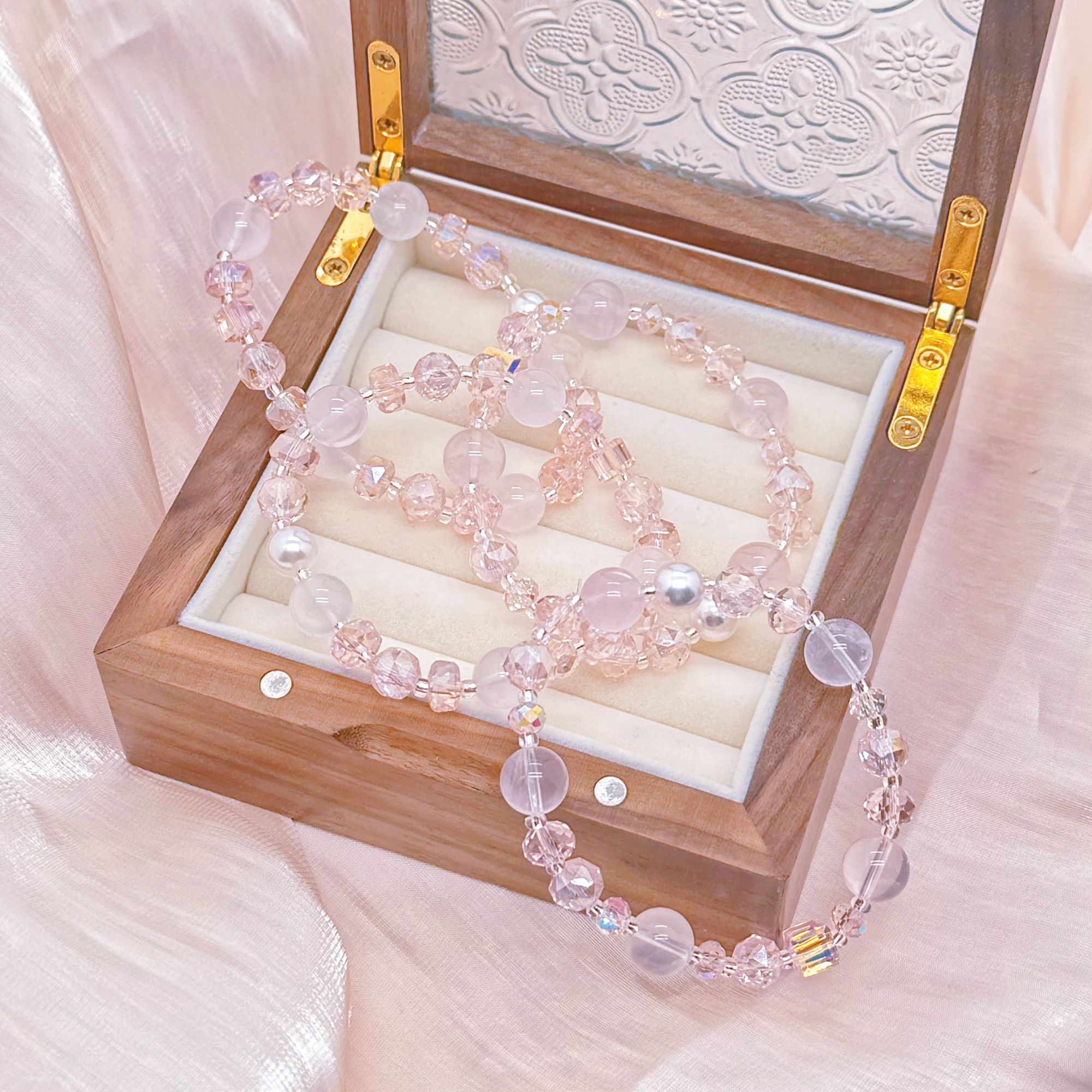 717【粉泡泡】天然粉水晶 施华洛钻珍珠 设计款 多样性发