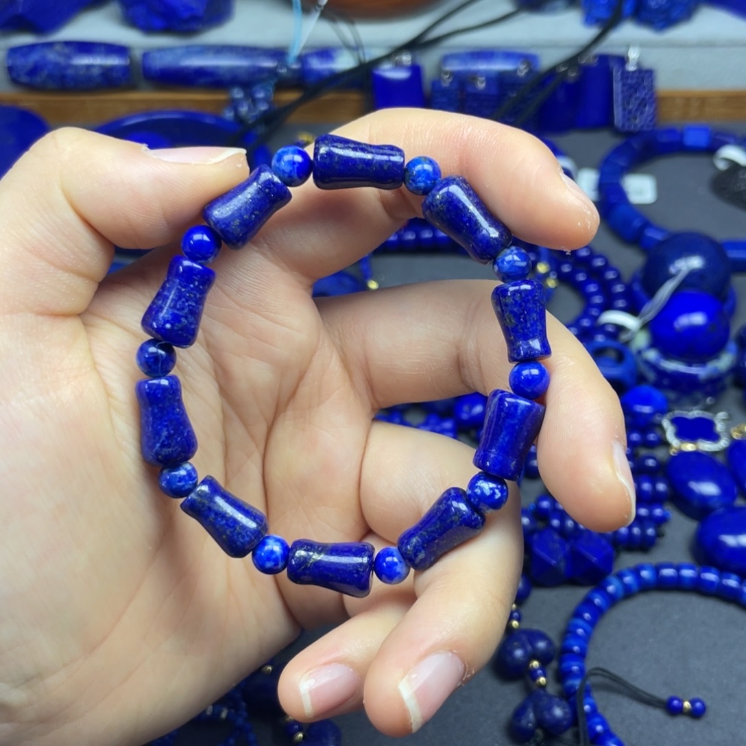 青金石未镶嵌竹节手串