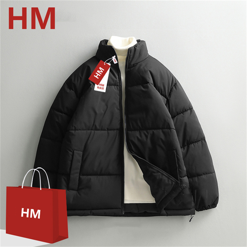 HM反季清仓立领保暖免烫常规款纯色棉衣棉服宽松男士韩版休闲外套