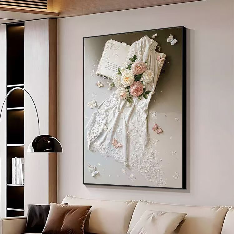 法式奶油风玫瑰花卉客厅沙发背景墙高级感玄关床头装饰画