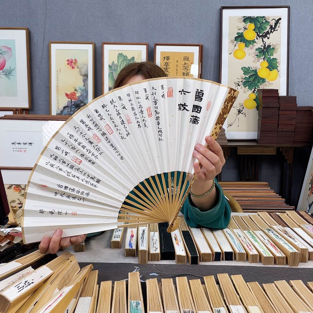 国画95寸梅妃-纯手绘-文玩扇骨（默认粘好）六戒