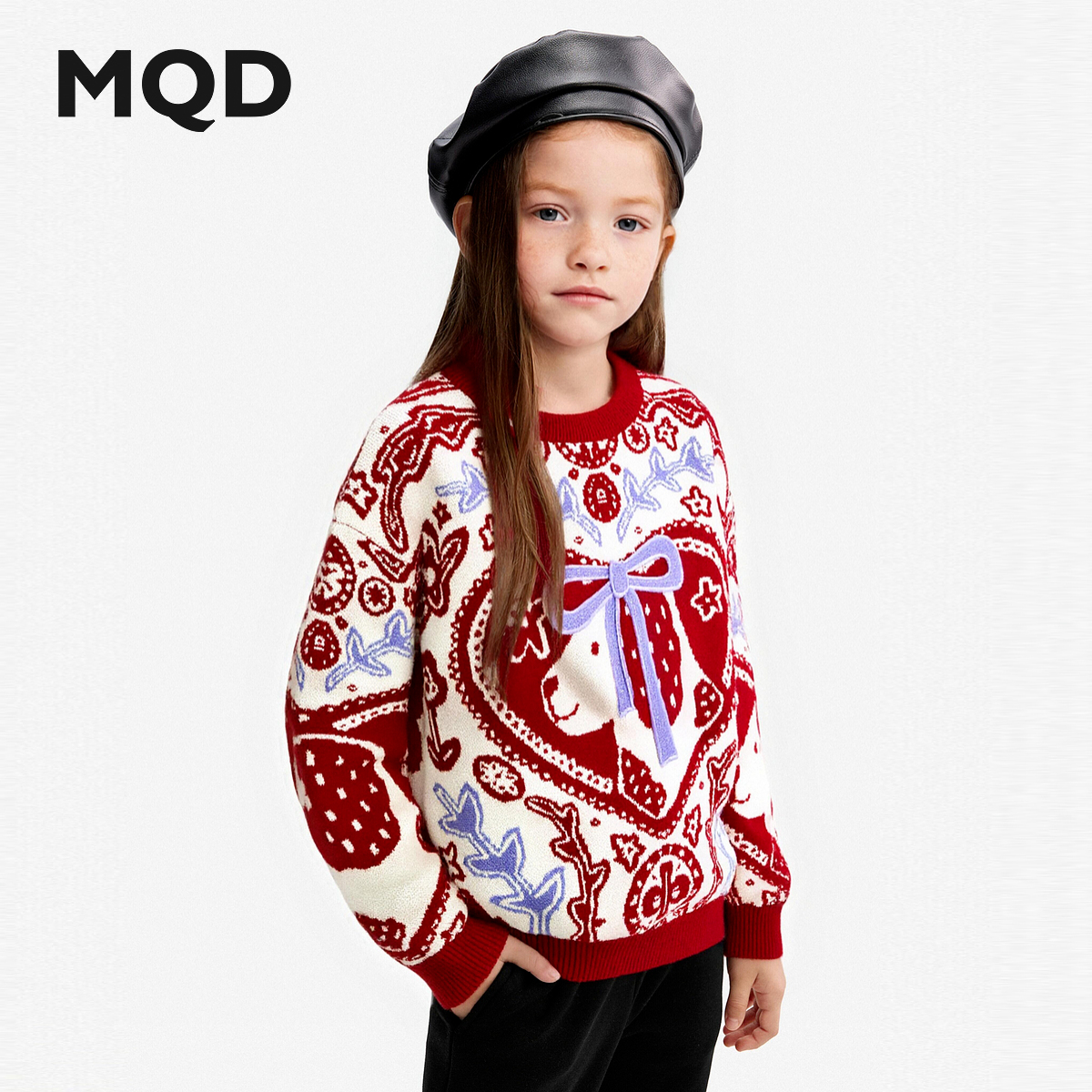 MQD童装女童毛衣25冬新款儿童加厚保暖复古针织衫645430702