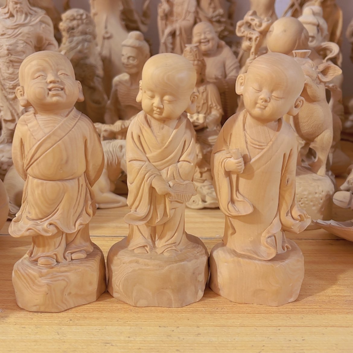 【闪购商品】木虎*宝小叶黄杨木12高小和尚3个有瑕