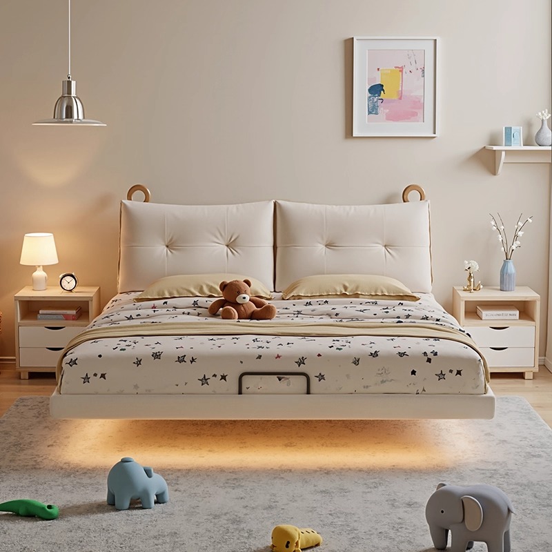 法式奶油风儿童悬浮床女孩公主床现代简约单人床轻奢风儿童床女孩