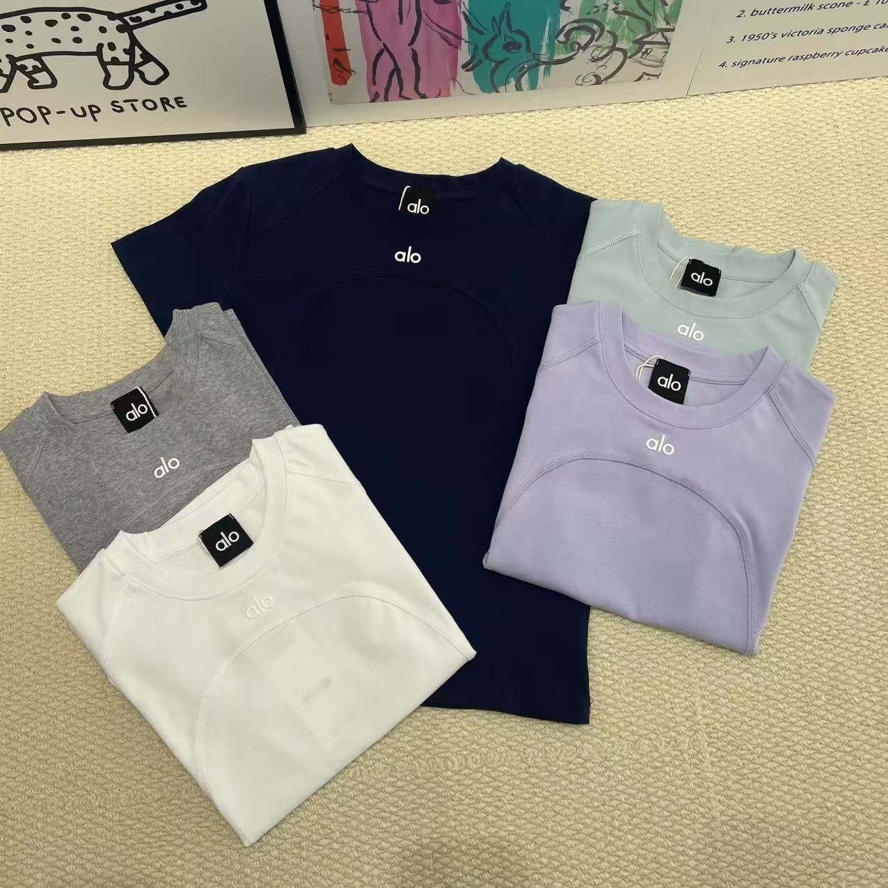 alo女装短袖T恤修身显瘦圆领拼接小众炸街穿搭气质高级感女装上衣