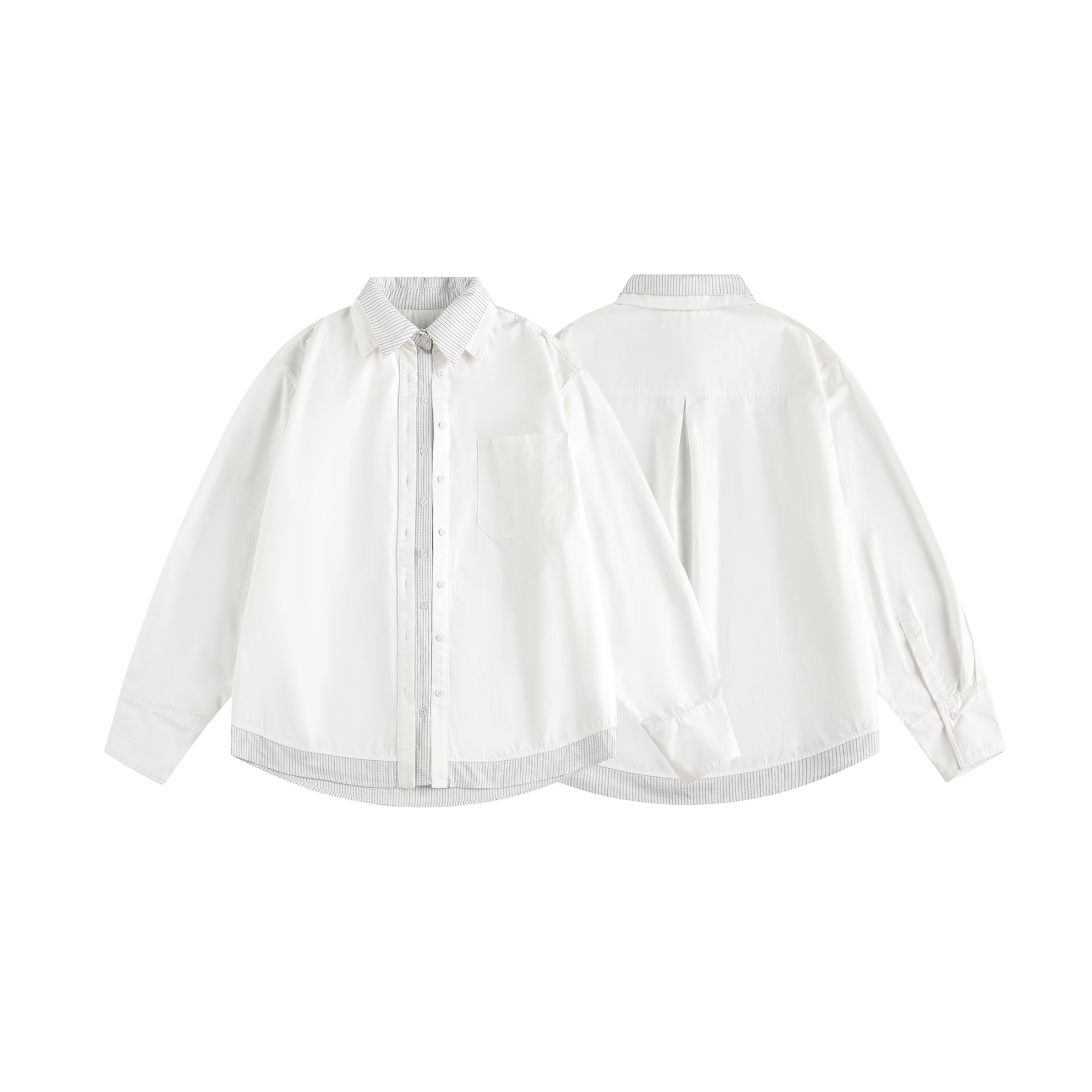 PANGB秋季新款纯棉长袖单排扣翻领条纹拼接耐磨常规纯色简约衬衫