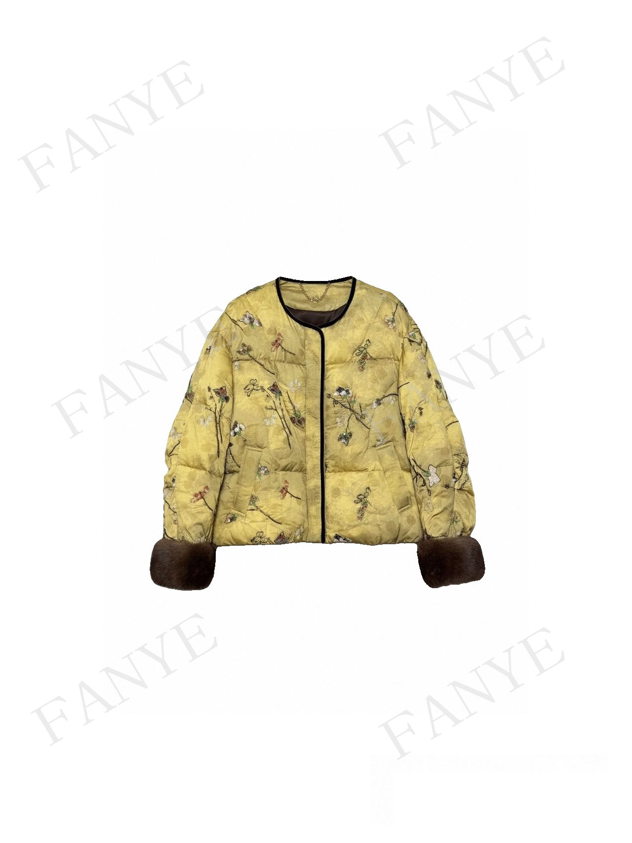 FANYE 2025冬季新款设计感国风刺绣水貂袖口鹅绒服