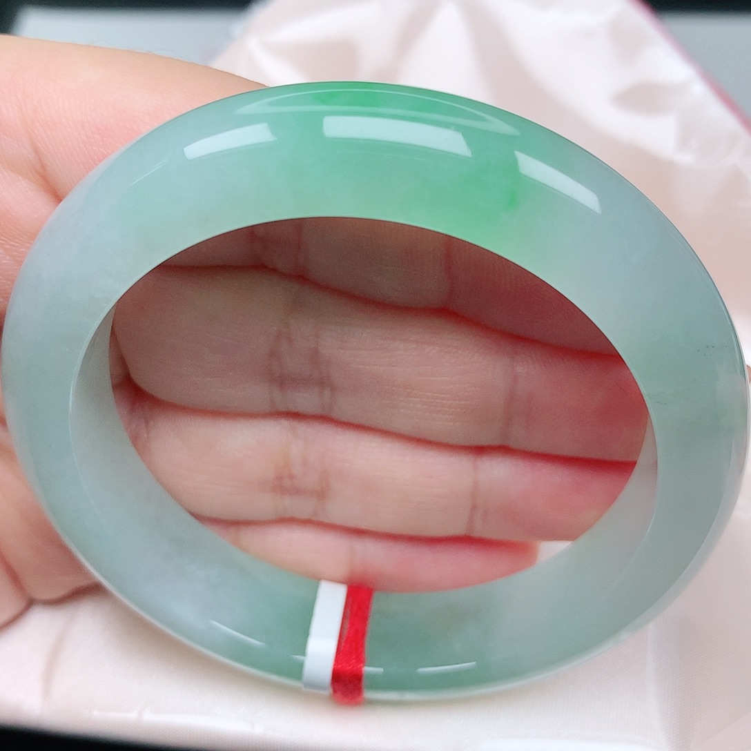 未镶嵌手镯翡翠11冰胶阳绿 有纹漏