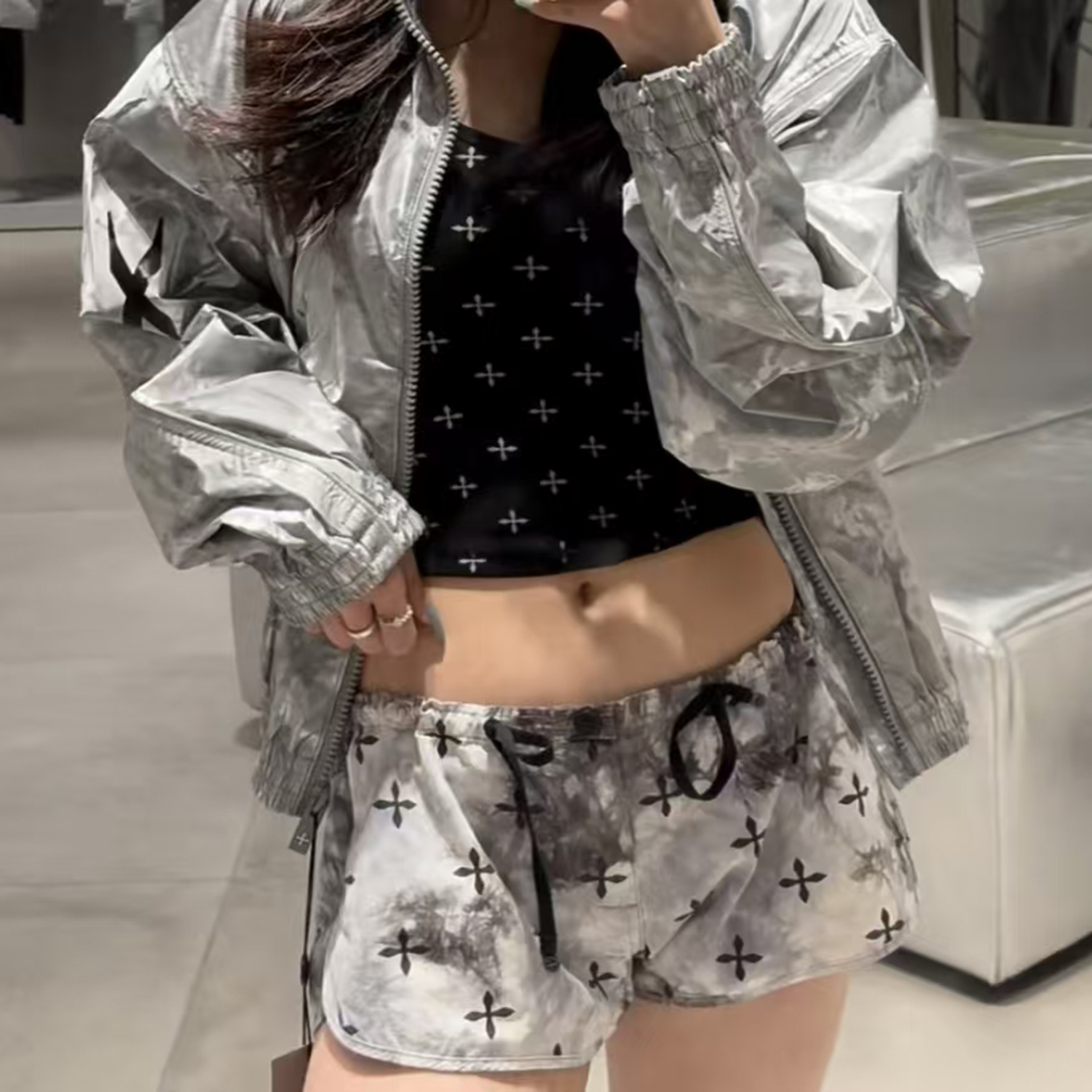 GDLL手工扎染水墨花园伞兵短裤