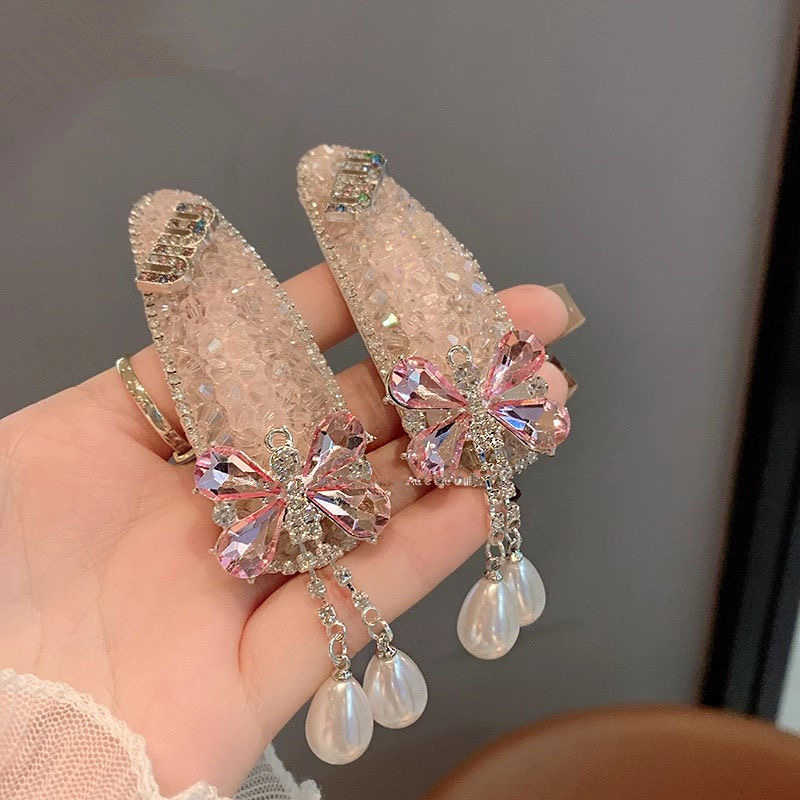 珍珠流苏水钻发夹女侧边变价甜美水滴气质夹子头饰高级感爆款发饰