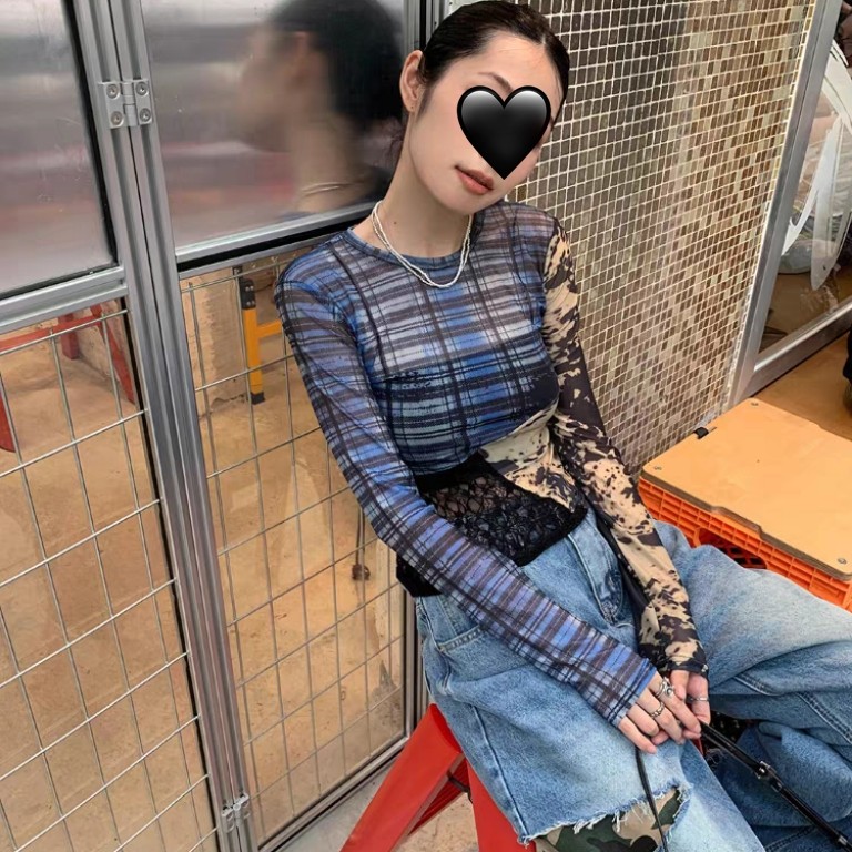 6135不规则解构拼接t恤女初秋辣妹风个性修身长袖上衣