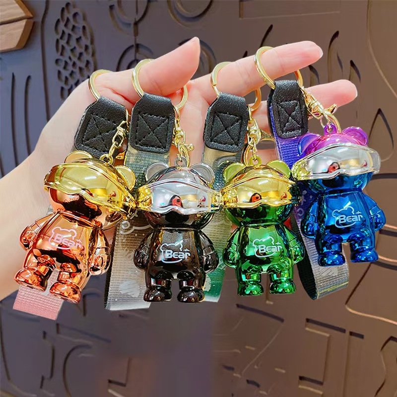 卡通炫酷发光渐变电镀机械熊钥匙扣创意包包挂件钥匙链