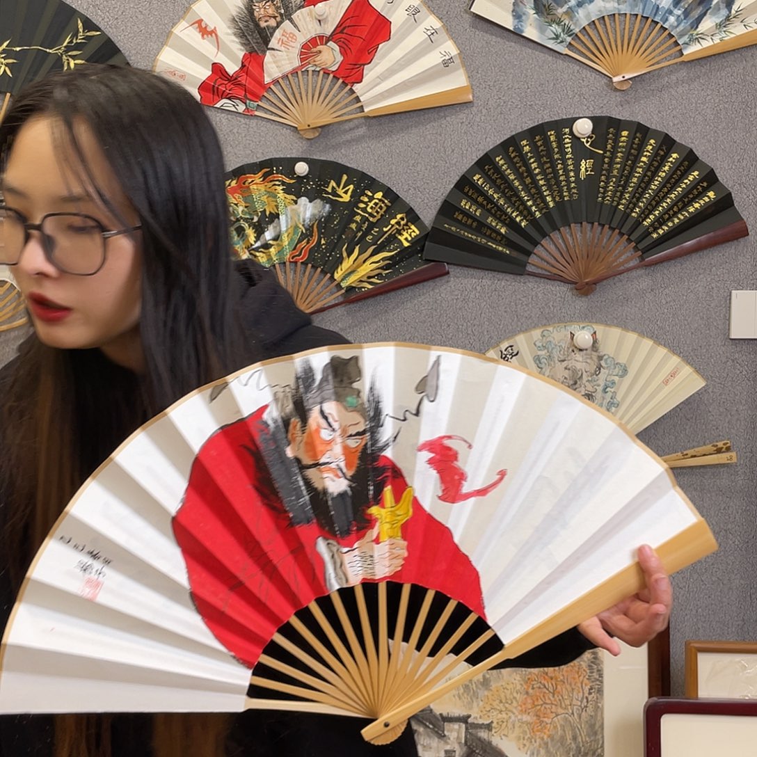 国画10寸玉竹-纯手绘-文玩扇骨（默认粘好）