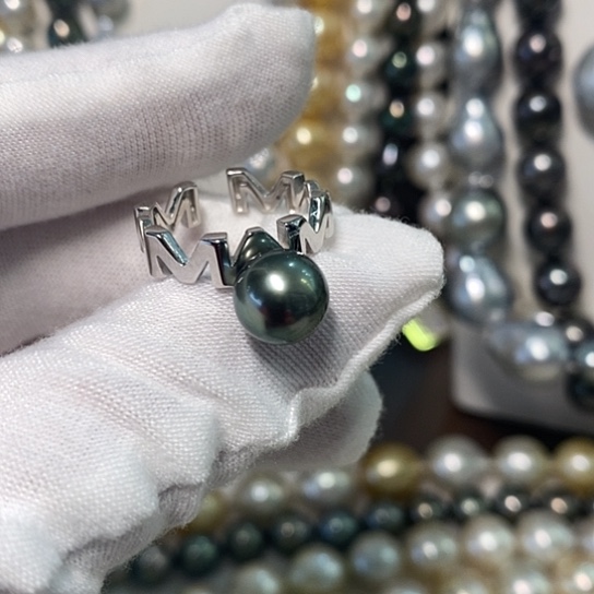海水珍珠戒指银S925镶嵌9