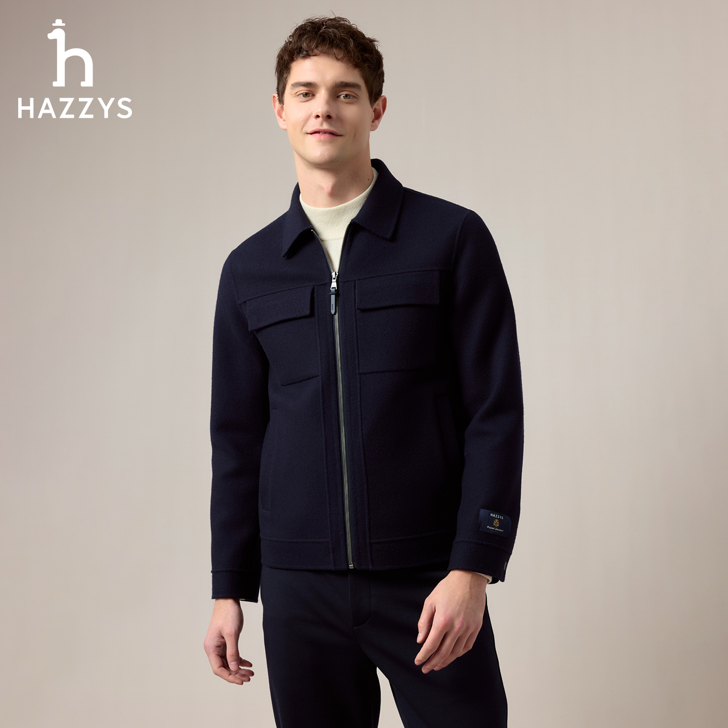 【商场同款】HAZZYS哈吉斯秋冬新品男衬衫式夹克百搭毛呢外套