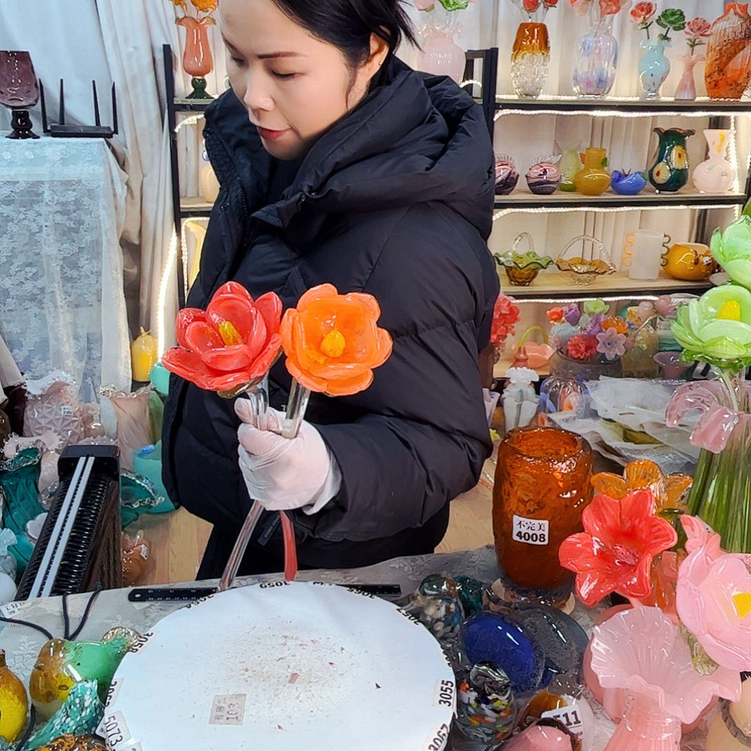 2朵荷花家悦美居琉璃摆件