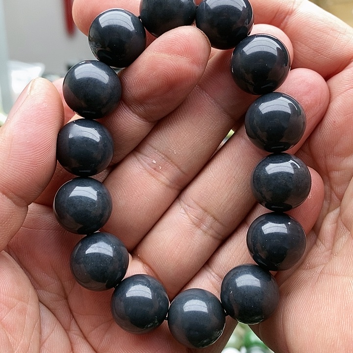 【闪购商品】未镶嵌手链和田玉16墨玉手串