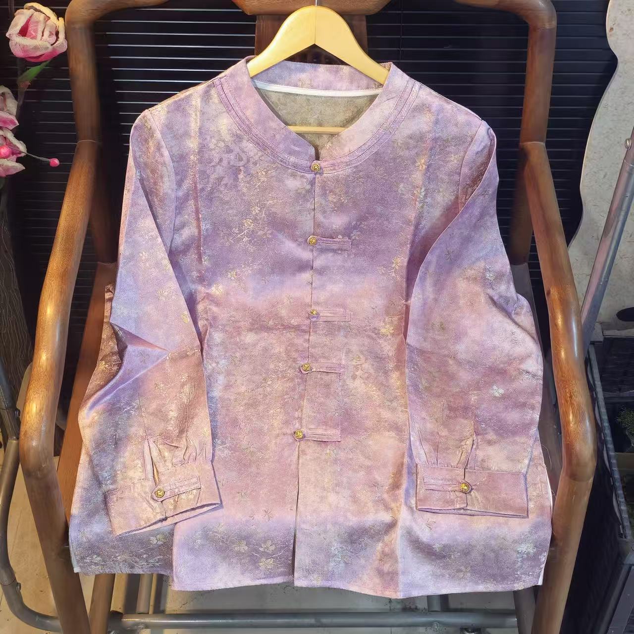 猫家YZM新中式国风复古重工刺绣提花百搭打底上衣