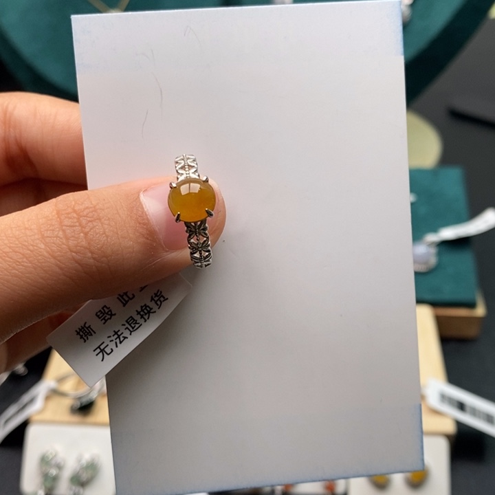 翡翠戒指银S925镶嵌1111