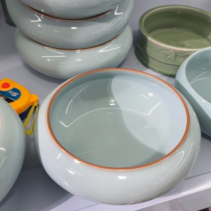 微瑕天青金边茶洗