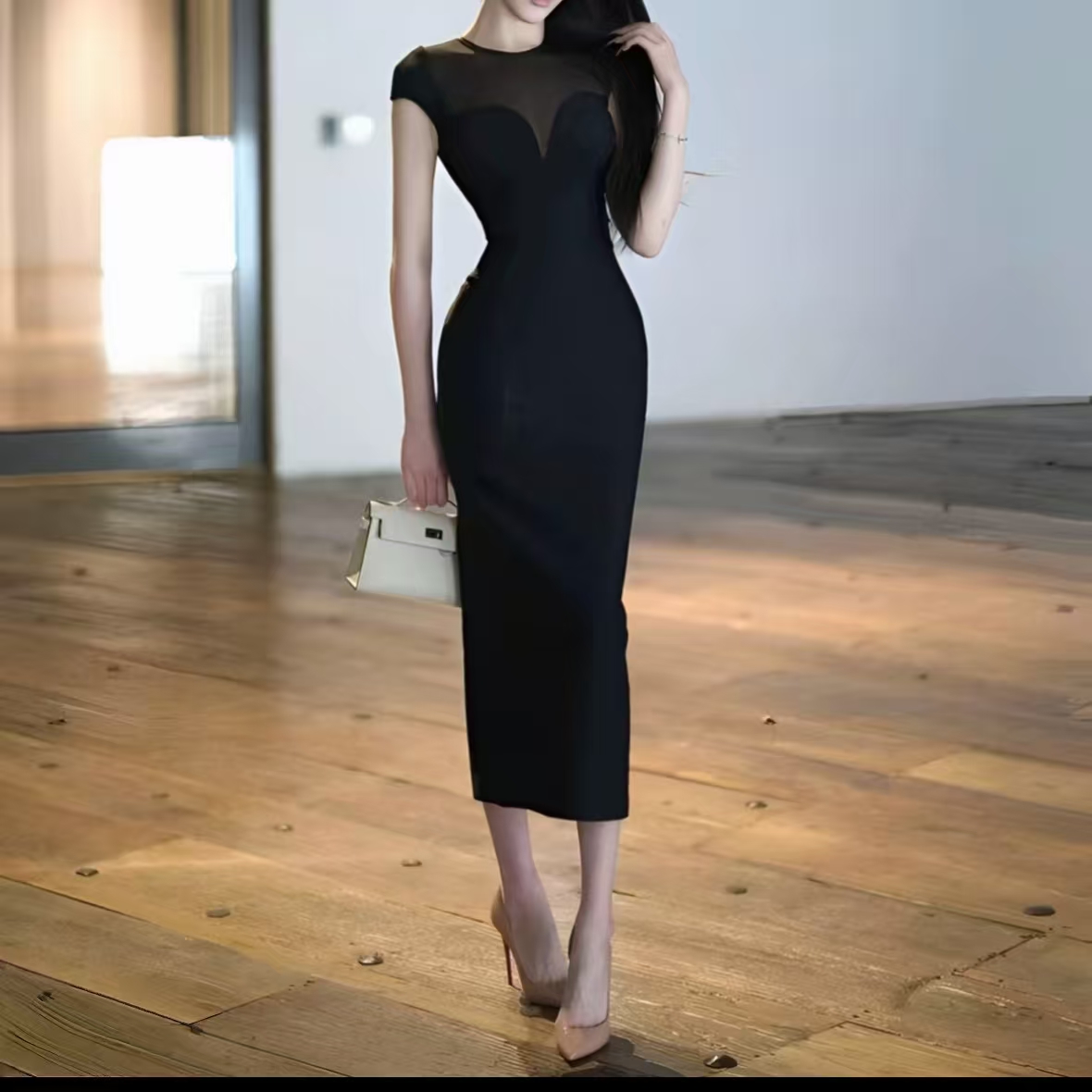 夏季连衣裙女装修身休闲风拼接紧身款轻熟风法式