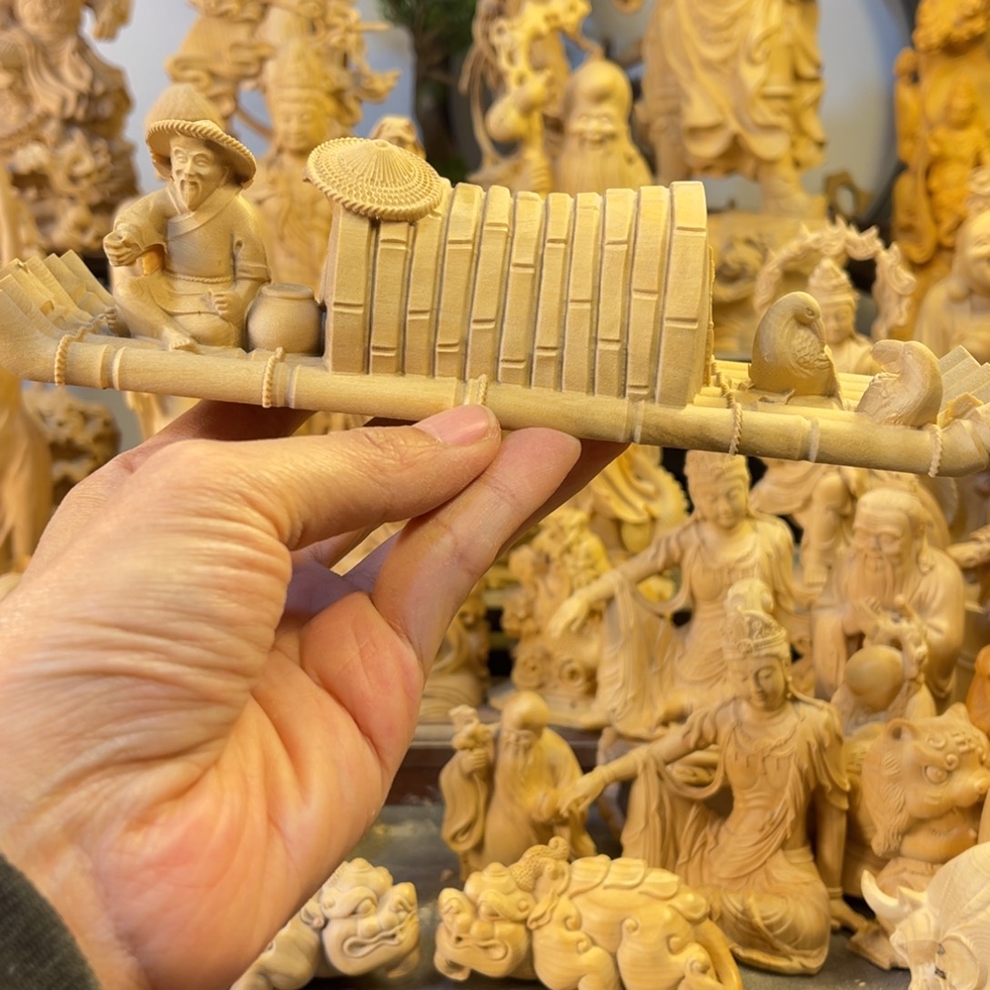 醉***人木小叶黄杨木20长渔船摆件