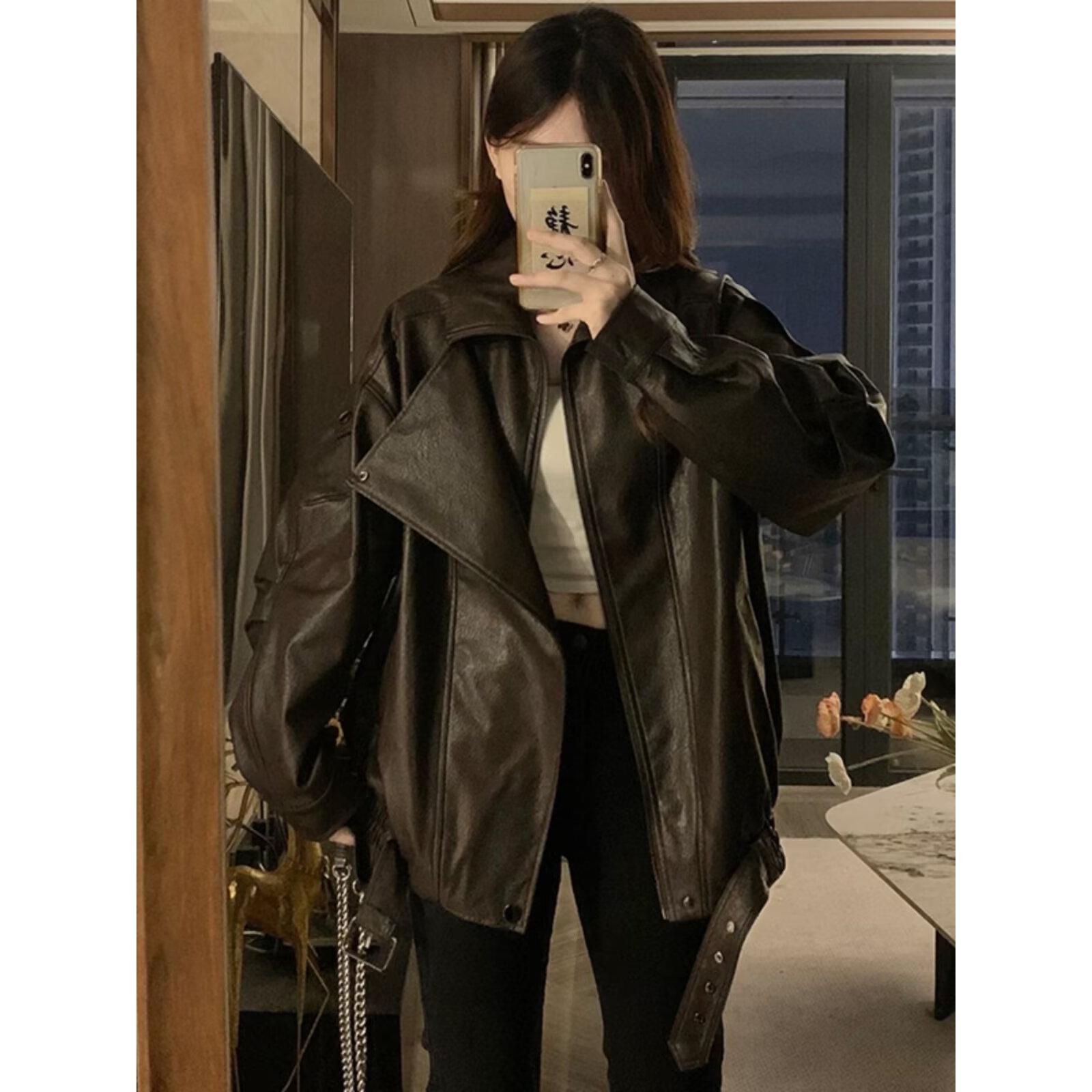 欧美街头潮流宽松机车服皮衣男潮痞帅气高级感飞行员PU皮夹克外套