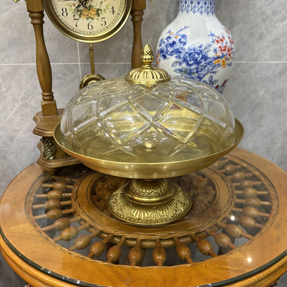 全铜大号水晶玻璃美式面包盘糕点盘水果托盘