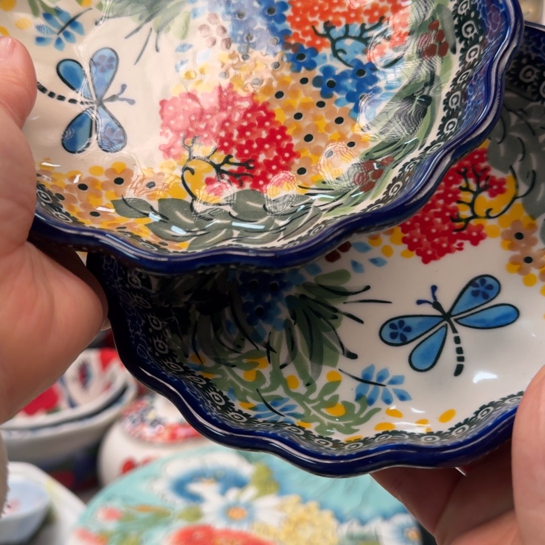 陶瓷6.5英寸蝶恋花波浪深盘2只