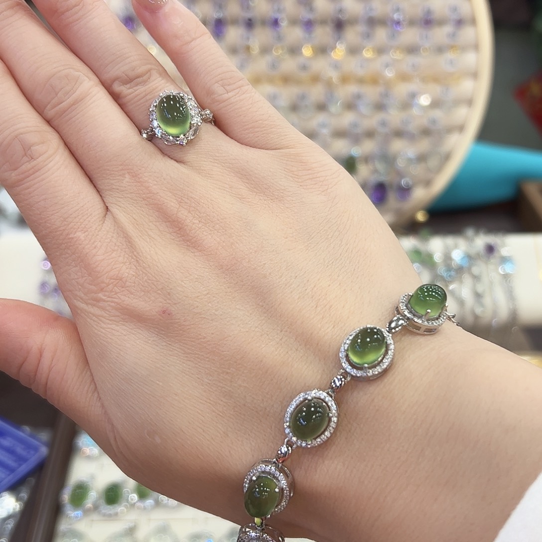 蛇纹石玉银S925镶嵌戒指