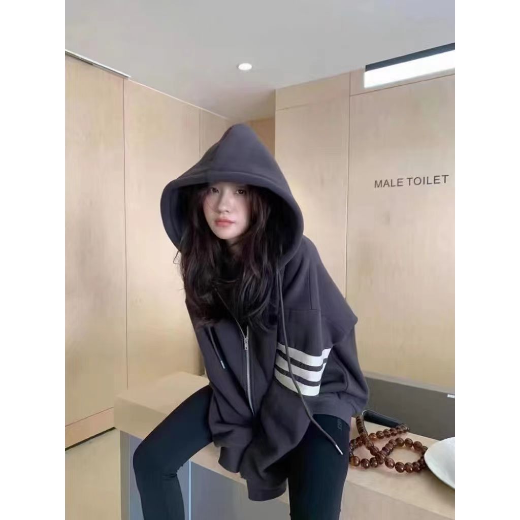 徐秋阳 美学公式 休闲百搭加绒连帽拉链卫衣#3157-1-