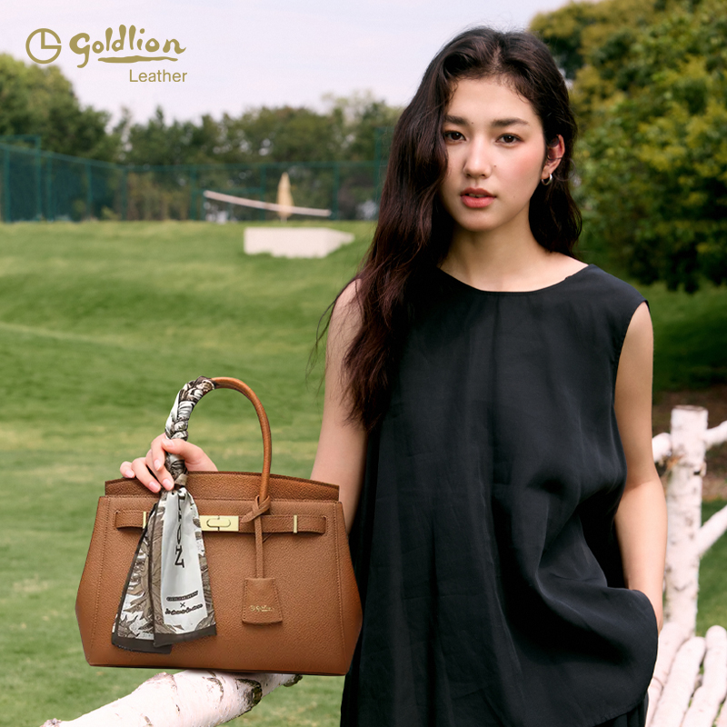【秋冬好礼】金利来女士荔枝纹牛皮真皮铂金包轻奢手提包包通勤