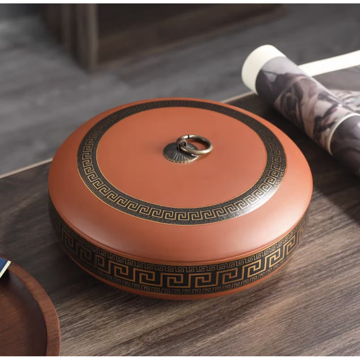 紫砂金铜回纹-茶叶罐@ZH1193