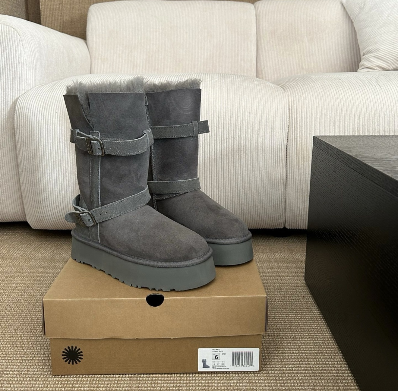 【顶奢骑士靴灰色】桑坡雪地靴皮毛一体厚底雪地靴2025新款秋冬加厚