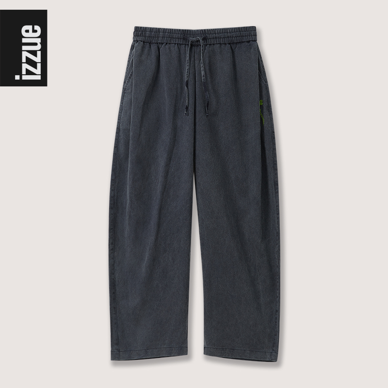 it.izzue【设计师线】秋季上新刺绣四叶草休闲裤男女同款宽松百搭款