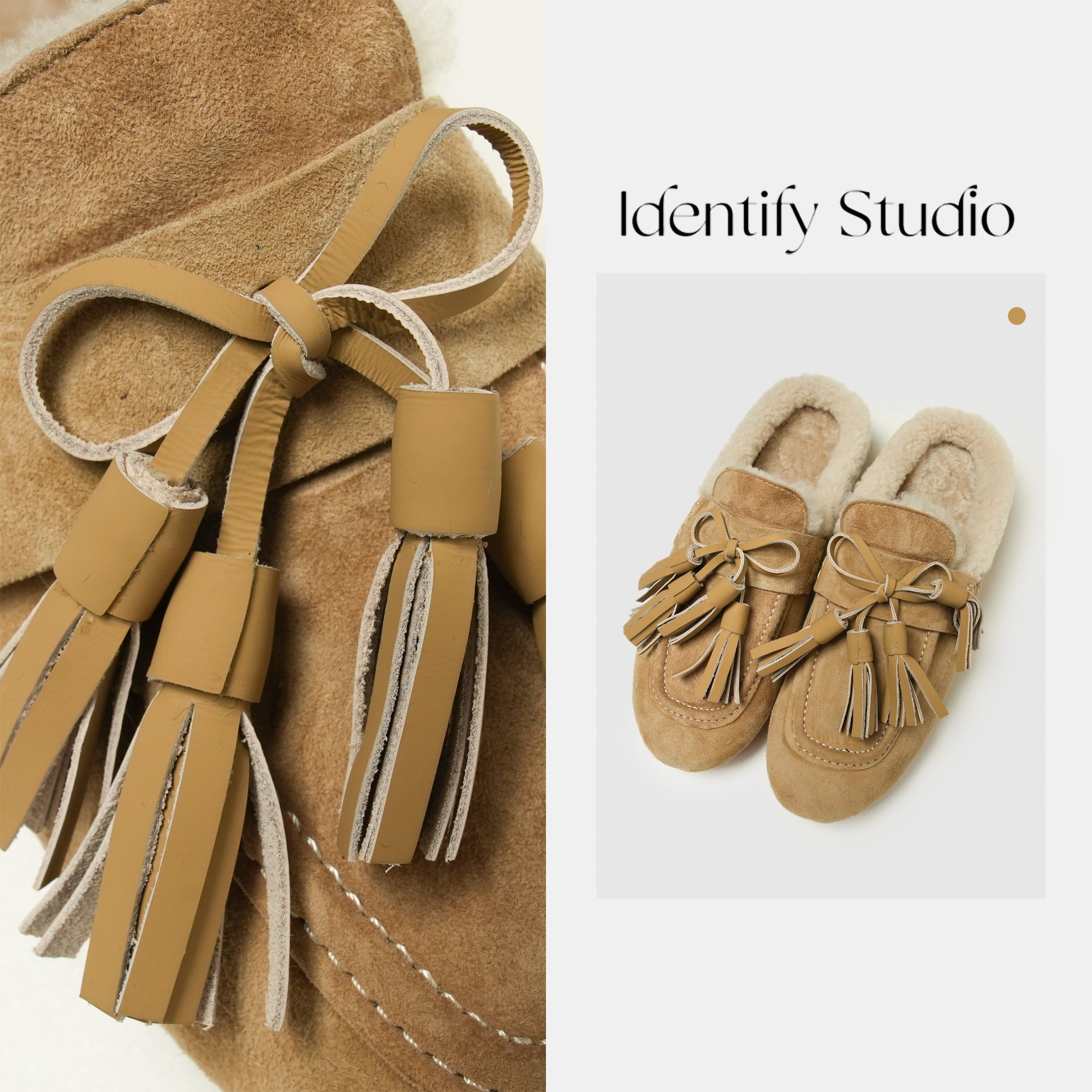 IDENTIFY秋冬新款百搭纯色时尚系带毛毛平底鞋子25AW