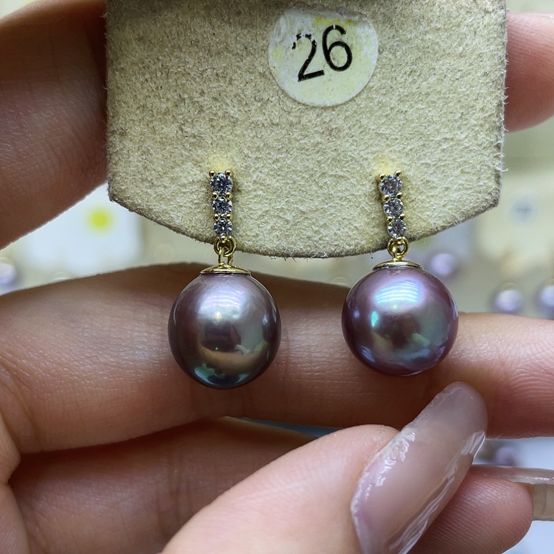 银S925镶嵌淡水珍珠耳饰