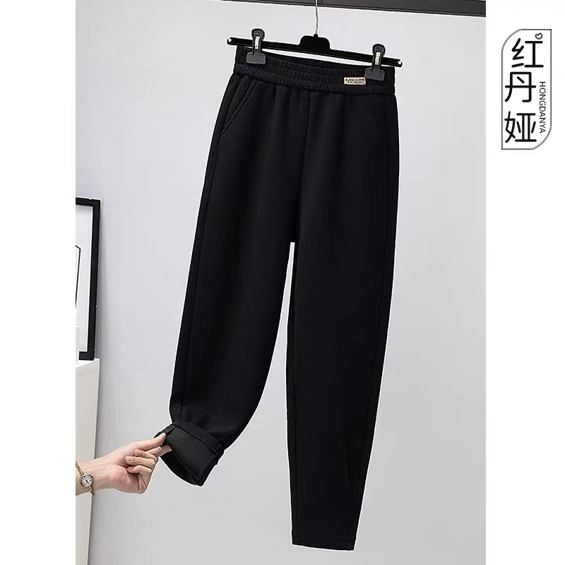 C8850贴布绣min标加绒加厚梧桐裤女秋冬带口袋哈伦小脚休闲裤
