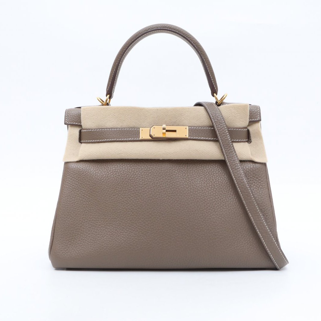 99新 Hermes/爱马仕 小花攀攀Kelly 28 18大象灰 TC皮 Z刻 金扣 