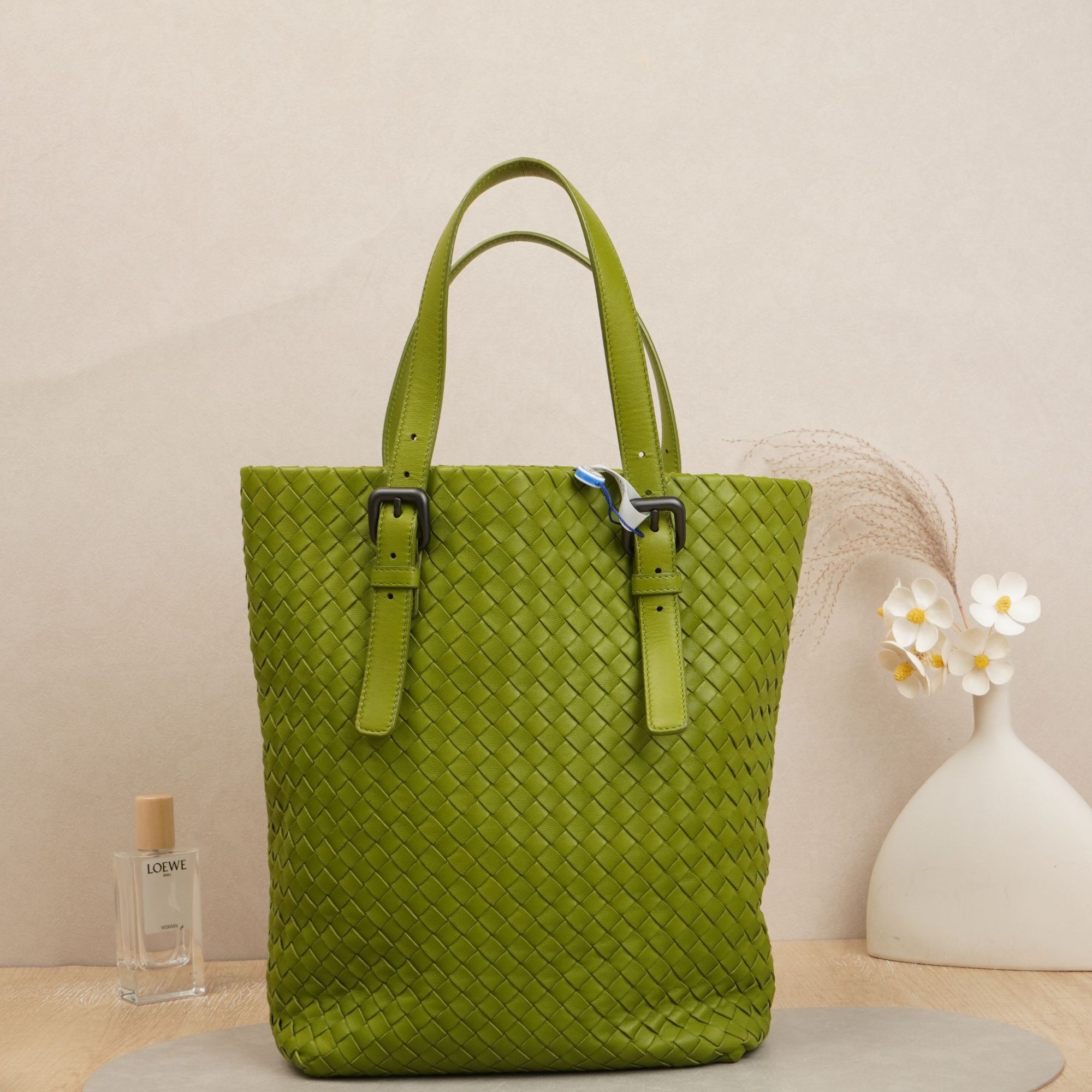 95新 BOTTEGA VENETA/葆蝶家 BV编织手提袋小号绿色羊皮/DS036004
