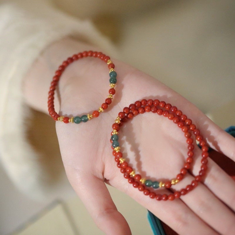 《金玉满堂》新中式红色系本命年气质款串珠手链南红玛瑙小米珠女