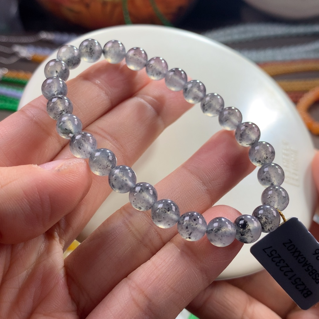 翡翠未镶嵌手链性价比！高冰满天星黑冰单圈卡7.1