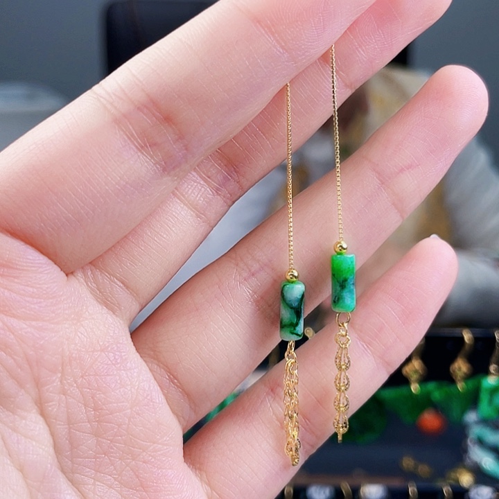 翡翠耳饰银S925镶嵌饰品