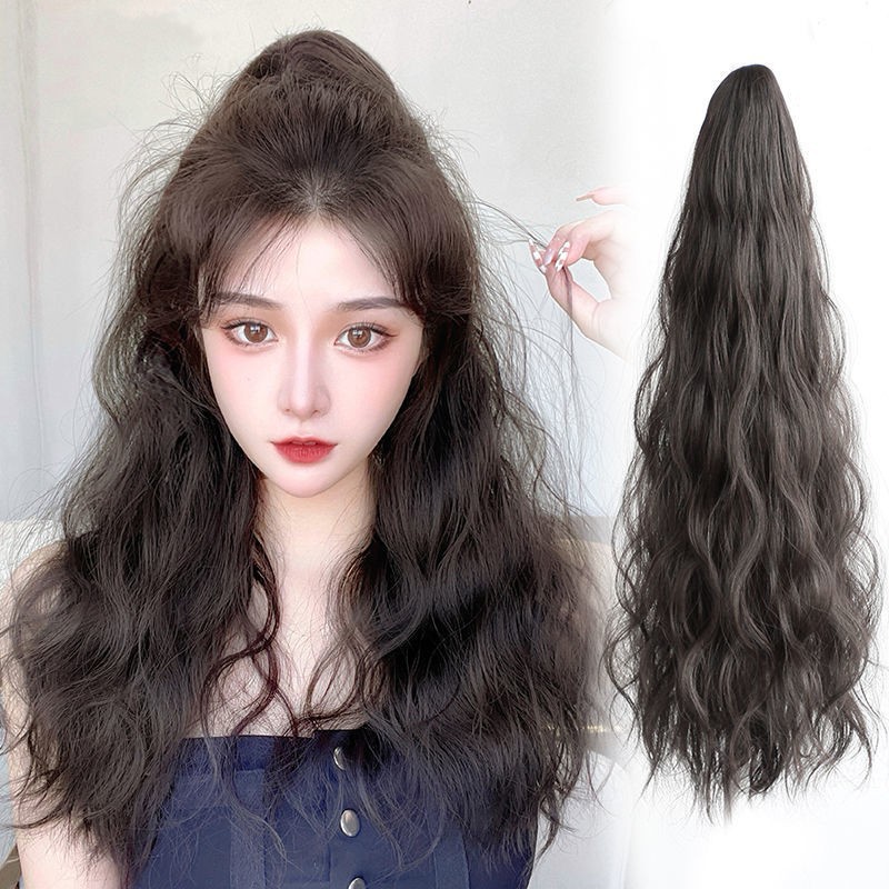 假发女抓夹式马尾云朵烫水波纹自然无痕半扎高马尾假发