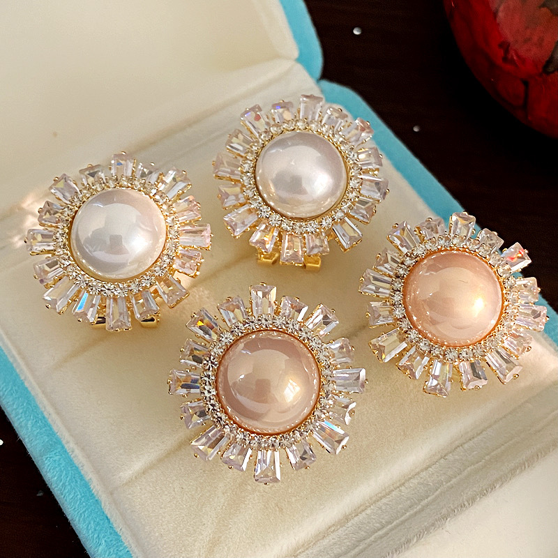 纯铜仿珍珠耳饰 法式复古轻奢时尚气质简约耳环高级超闪圆形耳饰