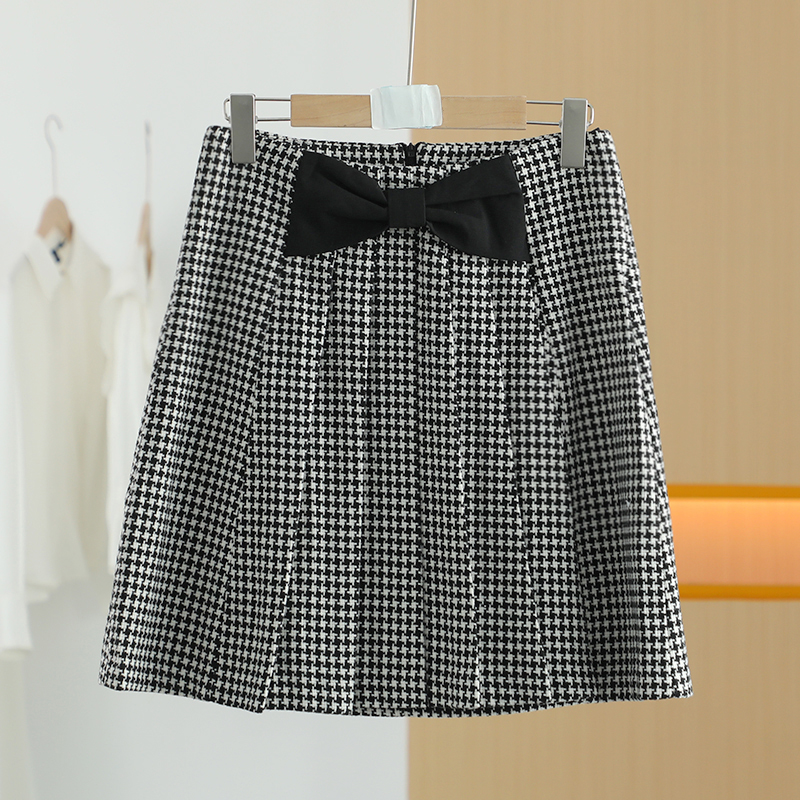 【半价q仓-唐长老自营】货号M0061女装冬季混色蝴蝶结百褶半裙MSL