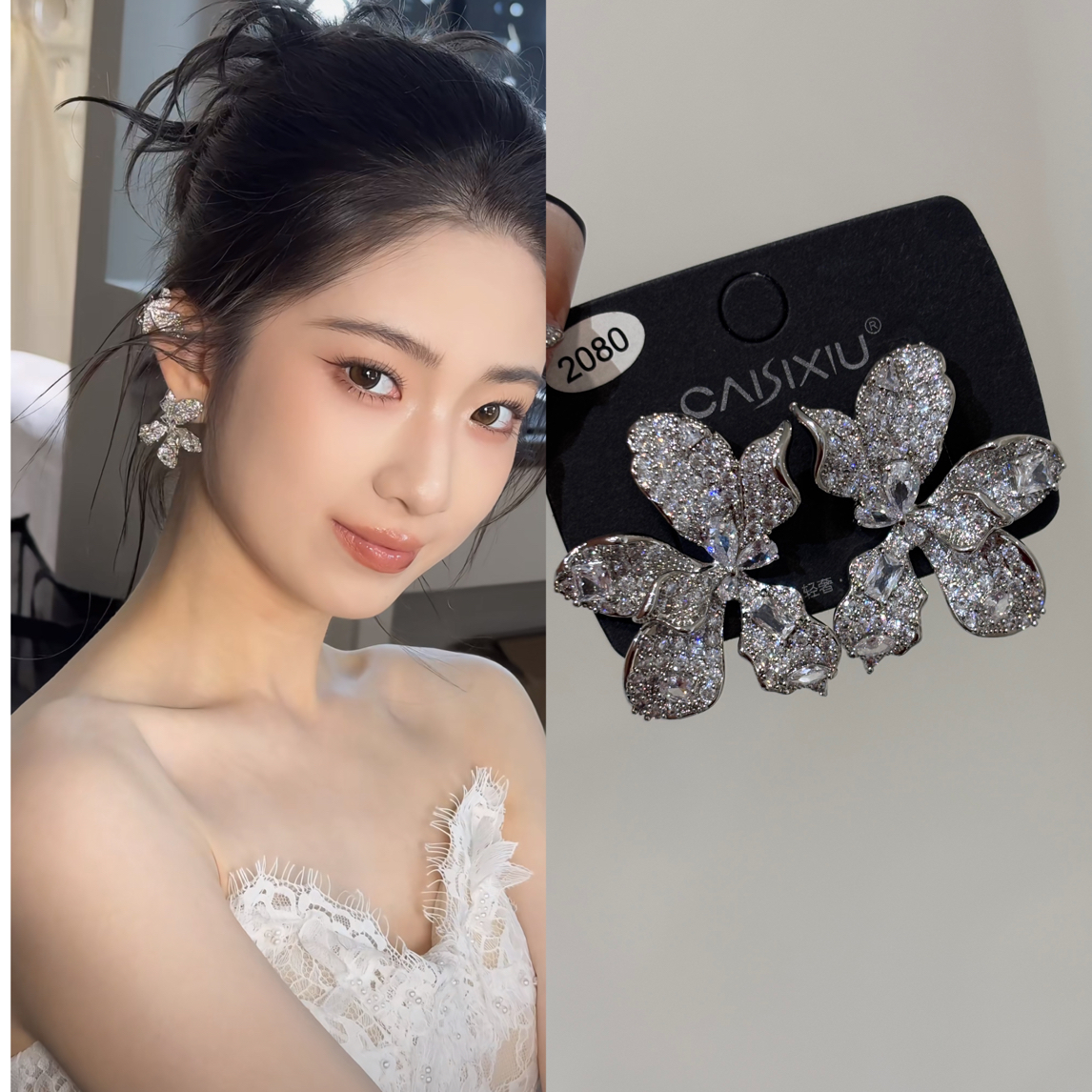合金锆石耳饰 2740-0080新款复古花瓣花朵镶钻耳环奢华气质