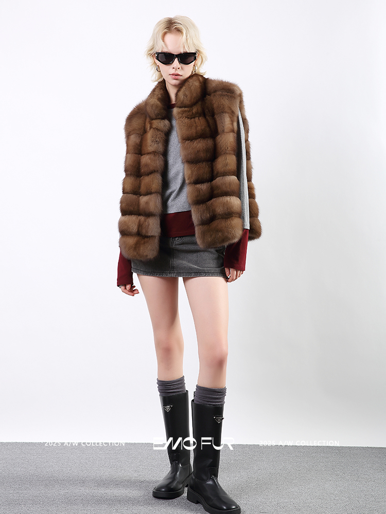 【EMOFUR】原创俄罗斯满天星紫貂撞色长款背心88055