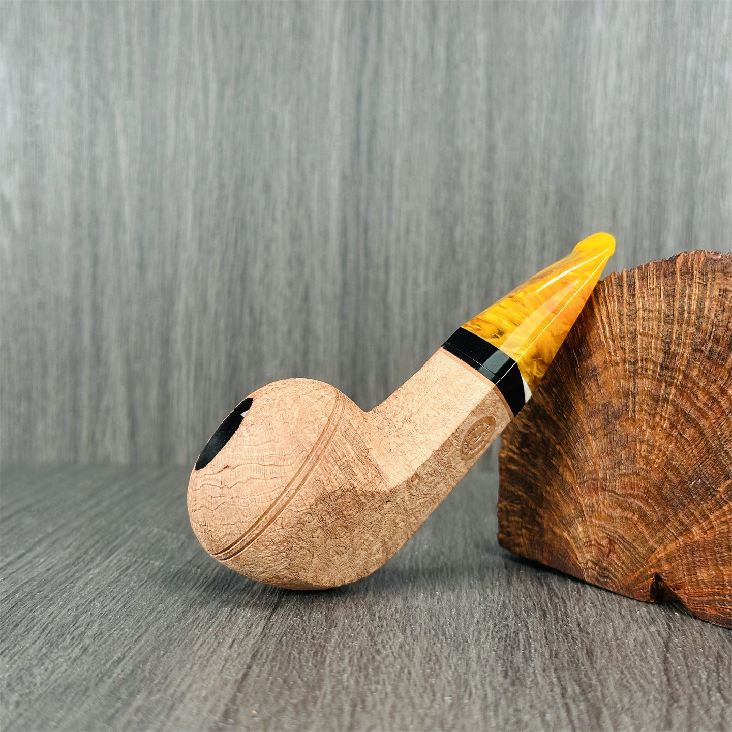 中国斗师华英雄 手工石楠木烟斗 原木色 喷砂小牛头直斗